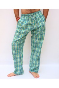 Pohodlné pánské kalhoty-světle zelená kostka, vel. XXL