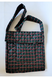 Parikramka - taška pro poutníky, tmavě zelené káro - 38 x 35 cm