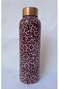 Měděná láhev na vodu - design Leopard růžová