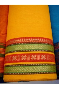 Jihoindická bavlna s vyšívaným okrajem - žlutá
