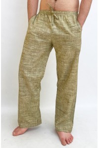 Pánské kalhoty, zelené žíhané khadi L, XXL