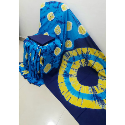 Modro žluté batikované sárí, 100% bavlna