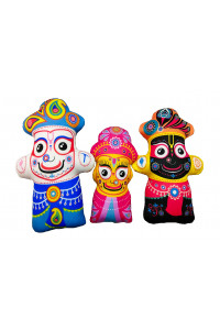 Mini Jagannáth, Baladév a Subhadra textilní panenky - 9 cm